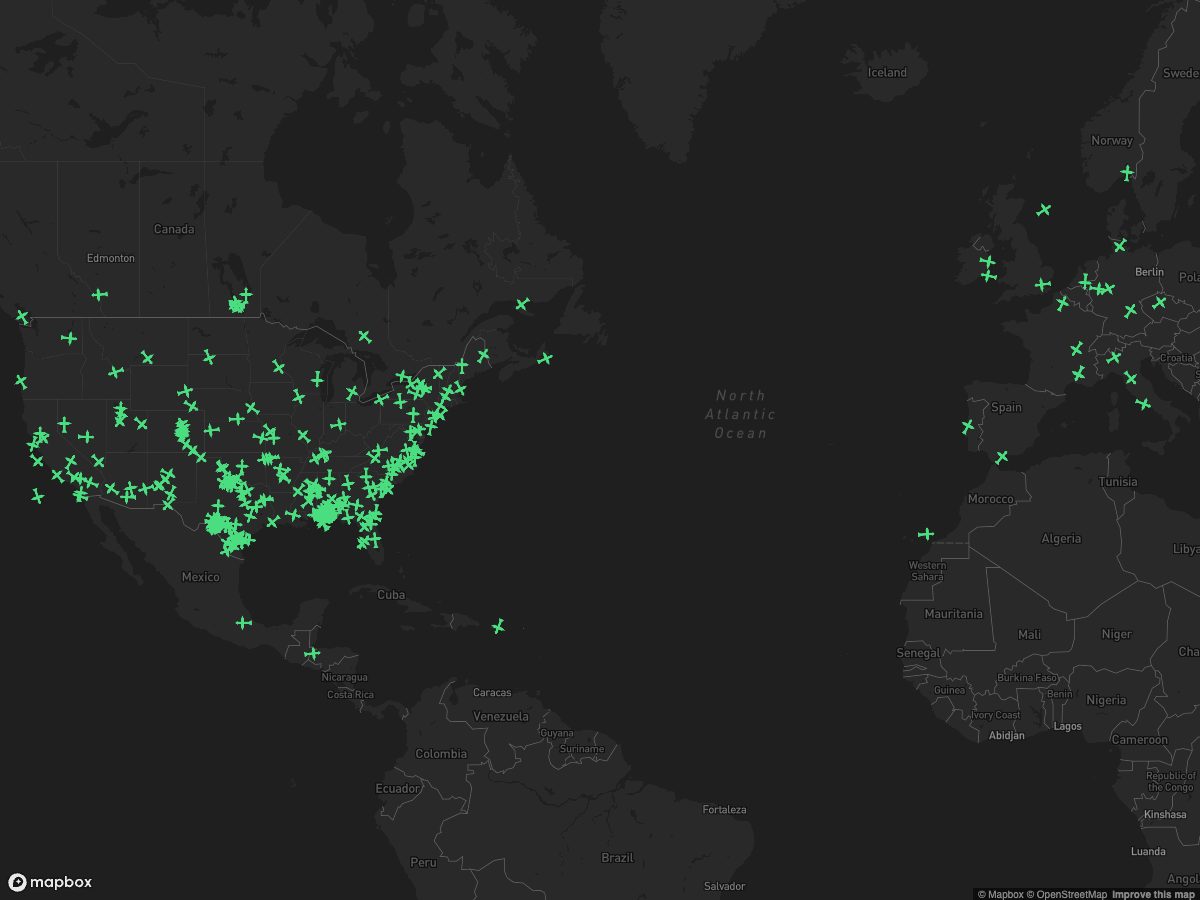 Map of military aircraft in flight over North America and Europe